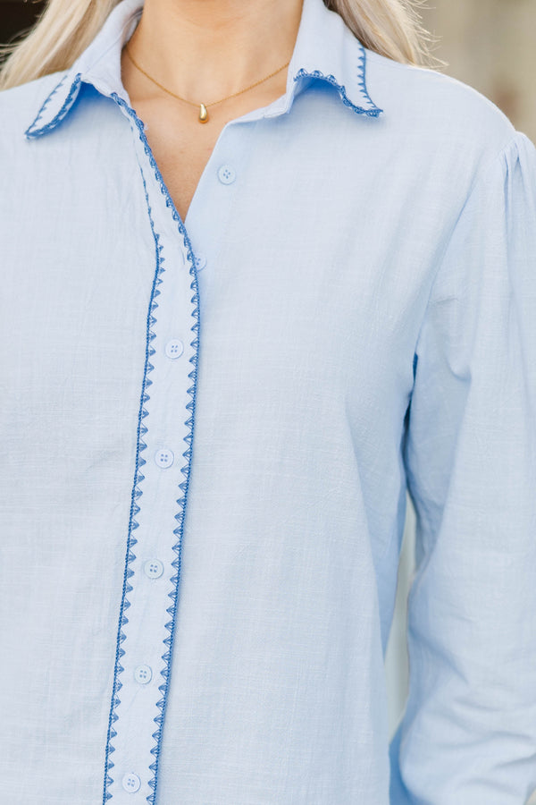 Reaching For The Sky Light Blue Embroidered Blouse