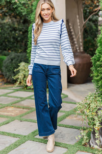 Let You Win Light Blue Striped Sweater