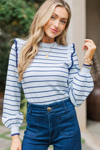 Let You Win Light Blue Striped Sweater