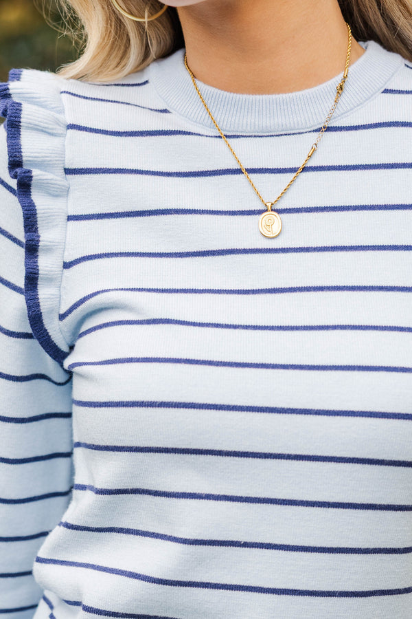 Let You Win Light Blue Striped Sweater