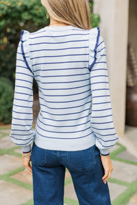 Let You Win Light Blue Striped Sweater