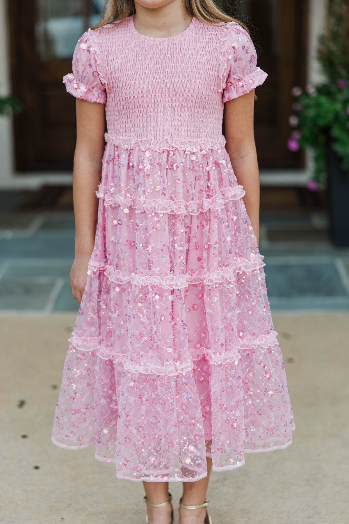 girl maxi dress Girls: The Cora Pink Sequin – Shop the Mint panel twirl dress thats womens blue linen dress White Long Sleeve Maxi Size:12 - 13