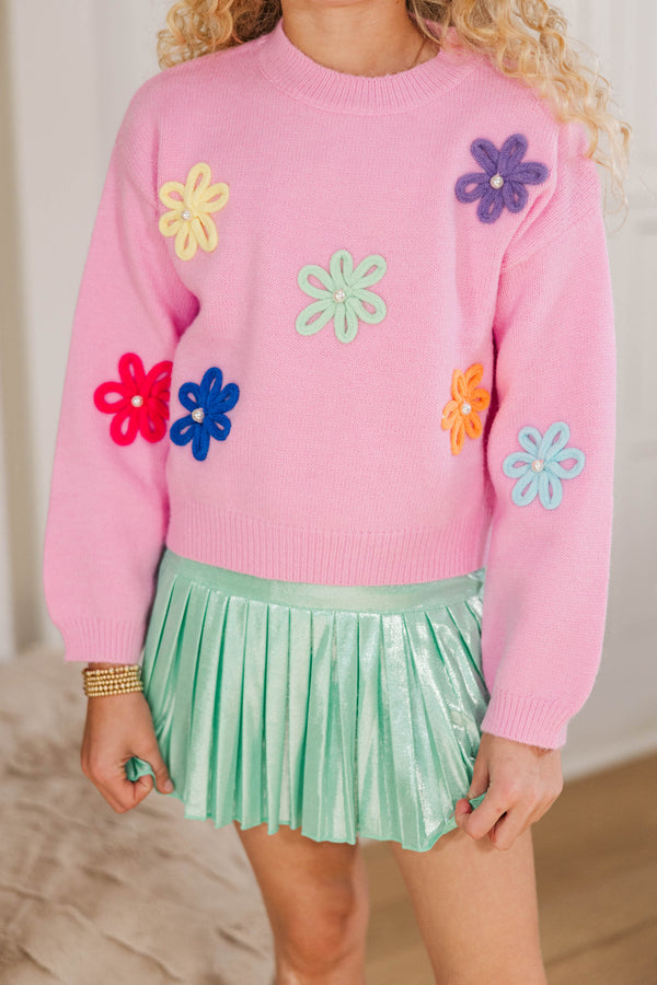 Girls: Feeling Just Fine Pink Floral Sweater
