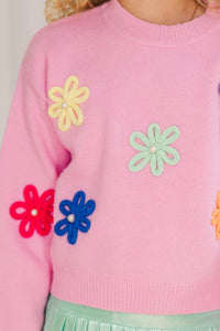 Girls: Feeling Just Fine Pink Floral Sweater