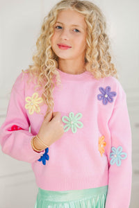 Girls: Feeling Just Fine Pink Floral Sweater