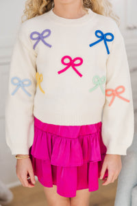 Girls: The Alyson Multicolored Bow Sweater