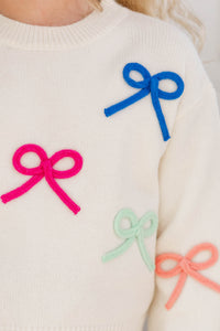 Girls: The Alyson Multicolored Bow Sweater