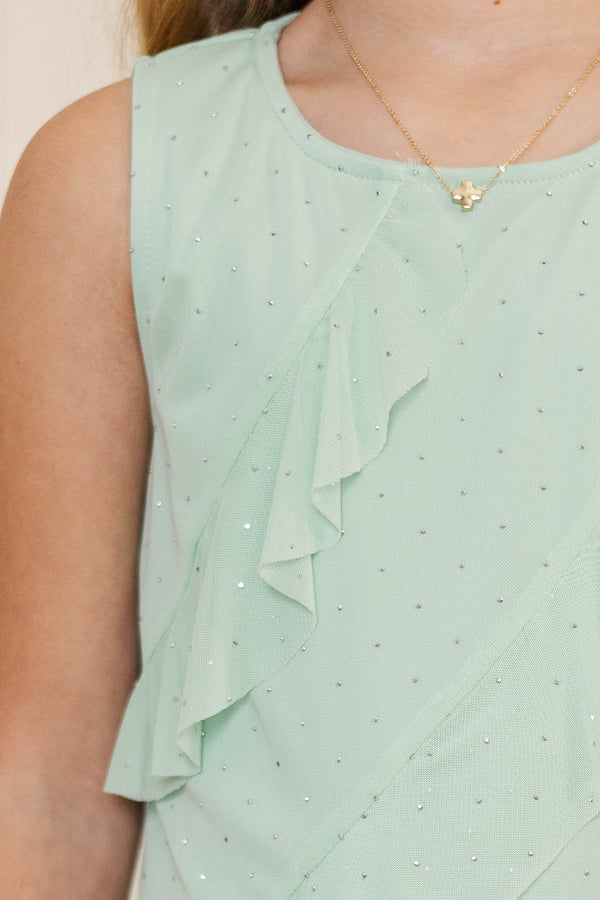 Girls: Looking So Luxe Green Rhinestone Dress