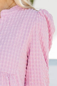 In Your Happy Place Pink Textured Babydoll Dress