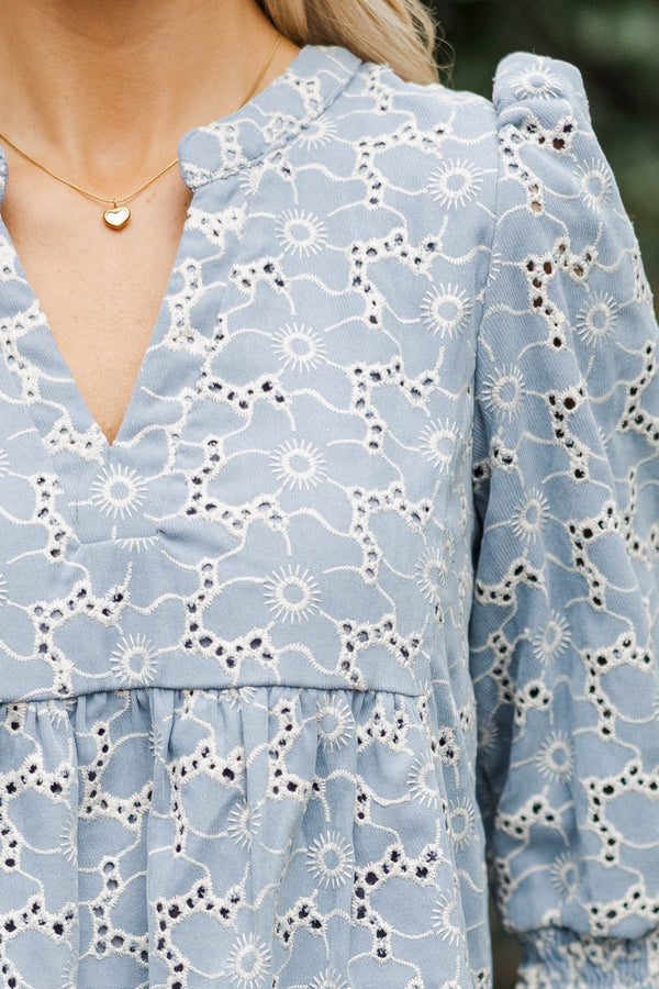 In Your Happy Place Light Blue Babydoll Dress