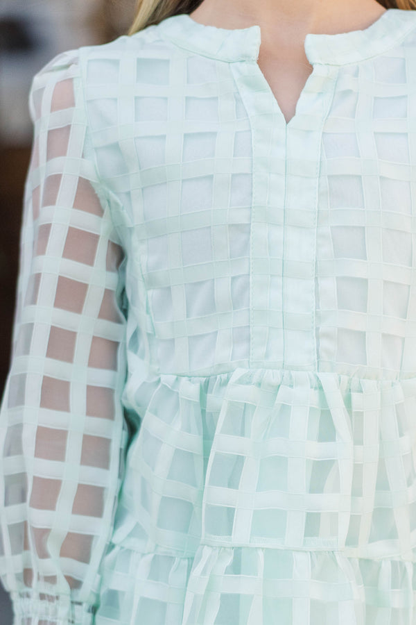 Girls: In Your Happy Place Mint Green Textured Dress