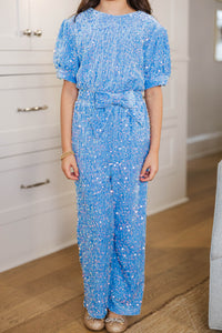 Girls: The Hailey Light Blue Sequin Jumpsuit