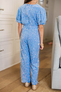 Girls: The Hailey Light Blue Sequin Jumpsuit