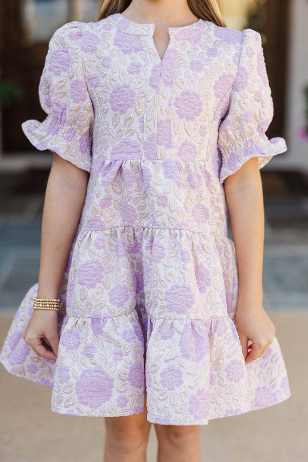 Girls: A Lovely Day Lavender Brocade Babydoll Dress