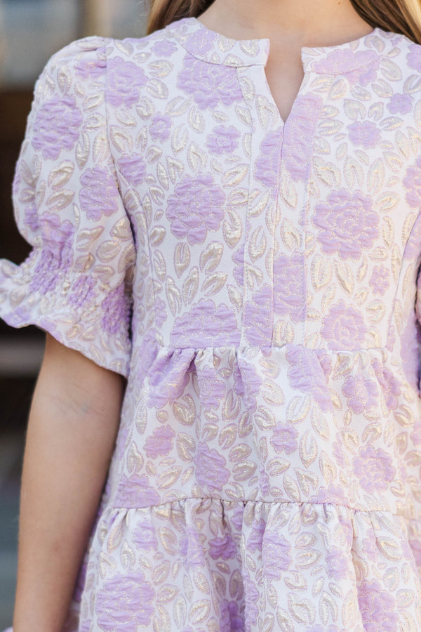 Girls: A Lovely Day Lavender Brocade Babydoll Dress