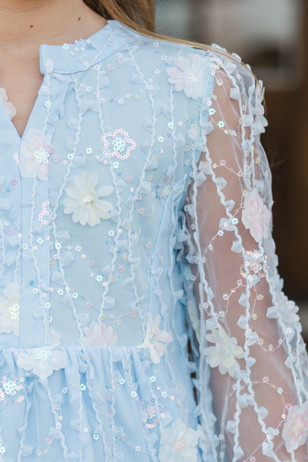 Girls: In Your Happy Place Light Blue Tulle Dress