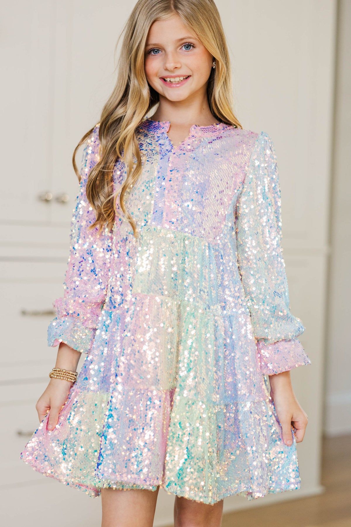 Girls: The Fun Is Here Rainbow Sequin Dress, (12/14) - The Mint Julep Boutique