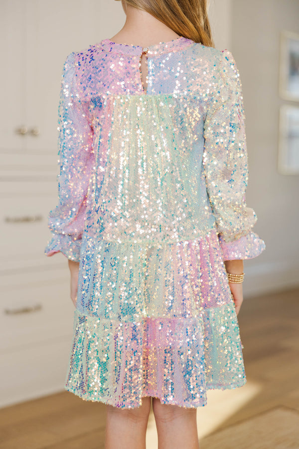 Girls: The Fun Is Here Rainbow Sequin Dress