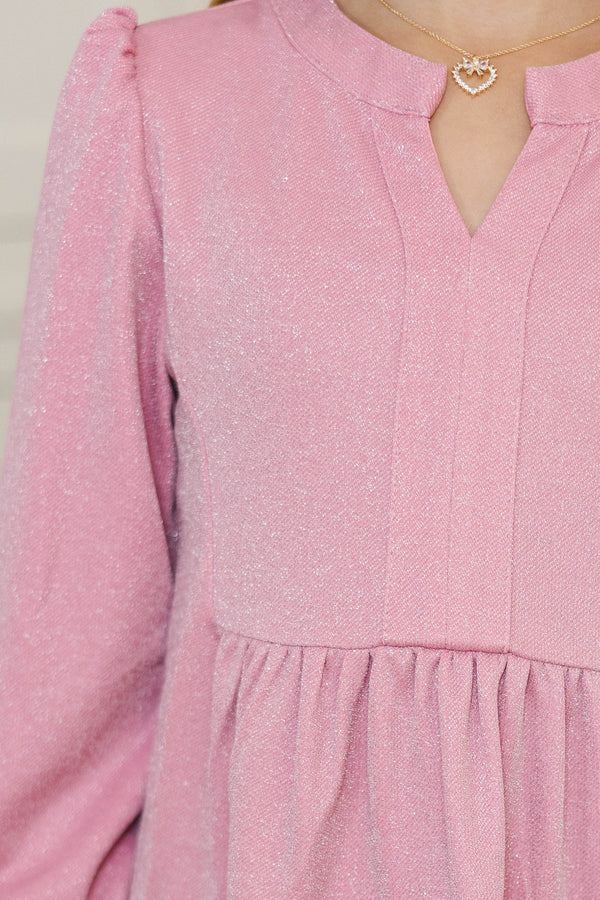 Girls: In Your Happy Place Pink Shimmer Dress