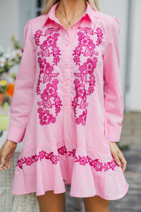 Share Your Story Pink Embroidered Shirt Dress