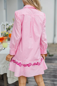 Share Your Story Pink Embroidered Shirt Dress
