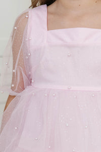 Girls: PREORDER: The Scarlett Pink Pearl Embellished Dress