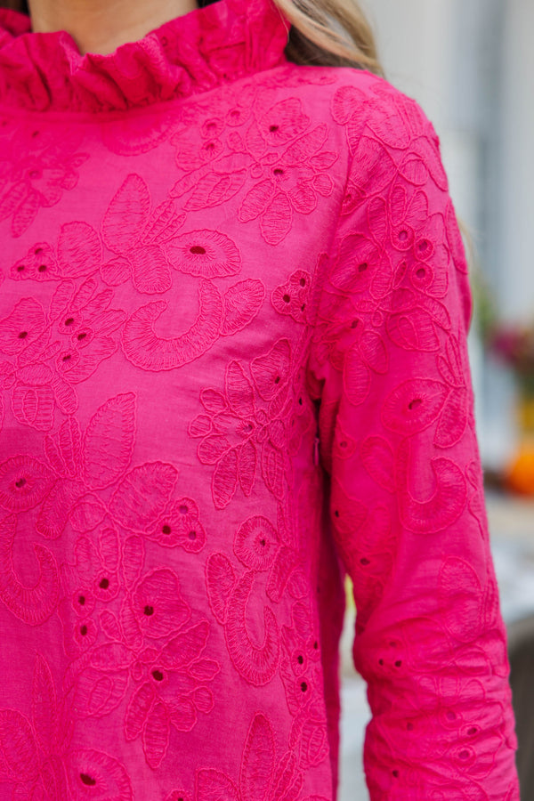 This Is It Fuchsia Eyelet Swing Dress