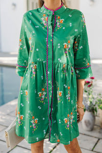 Always The One Kelly Green Floral Shift Dress