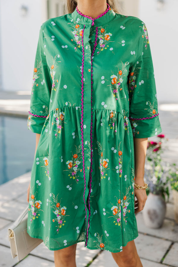 Always The One Kelly Green Floral Shift Dress