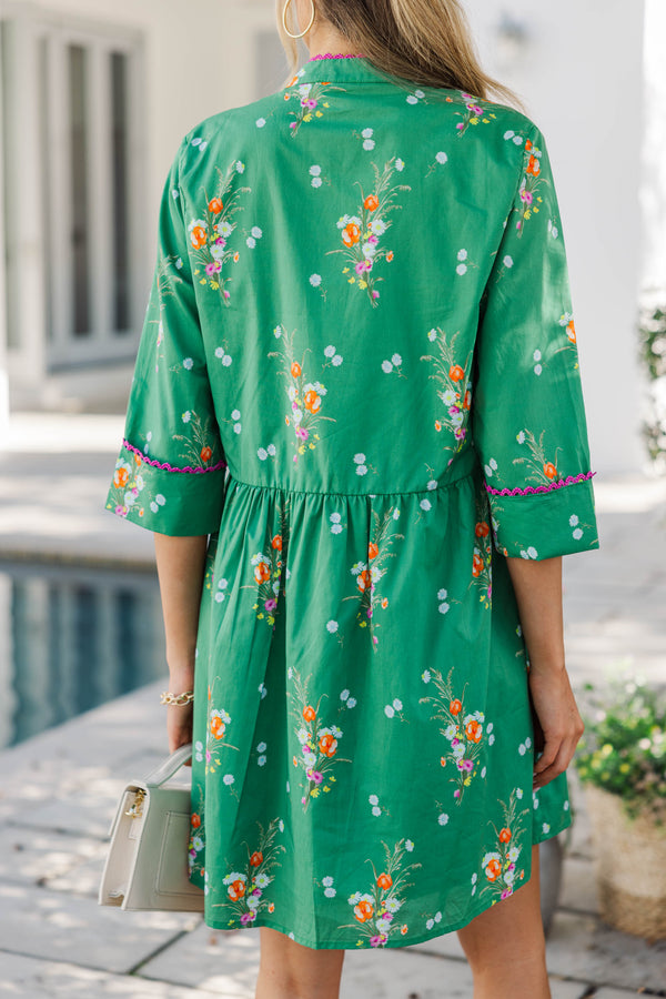 Always The One Kelly Green Floral Shift Dress