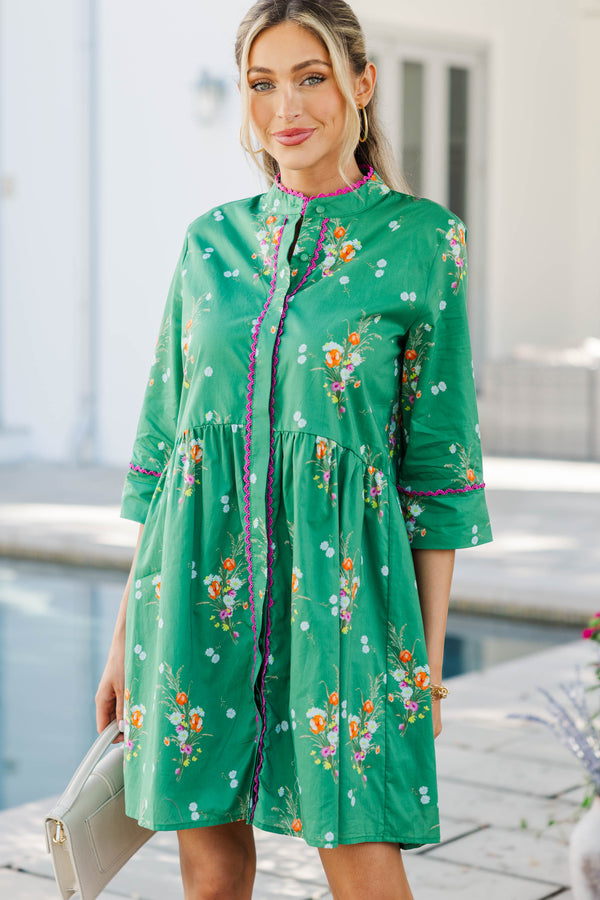 Always The One Kelly Green Floral Shift Dress