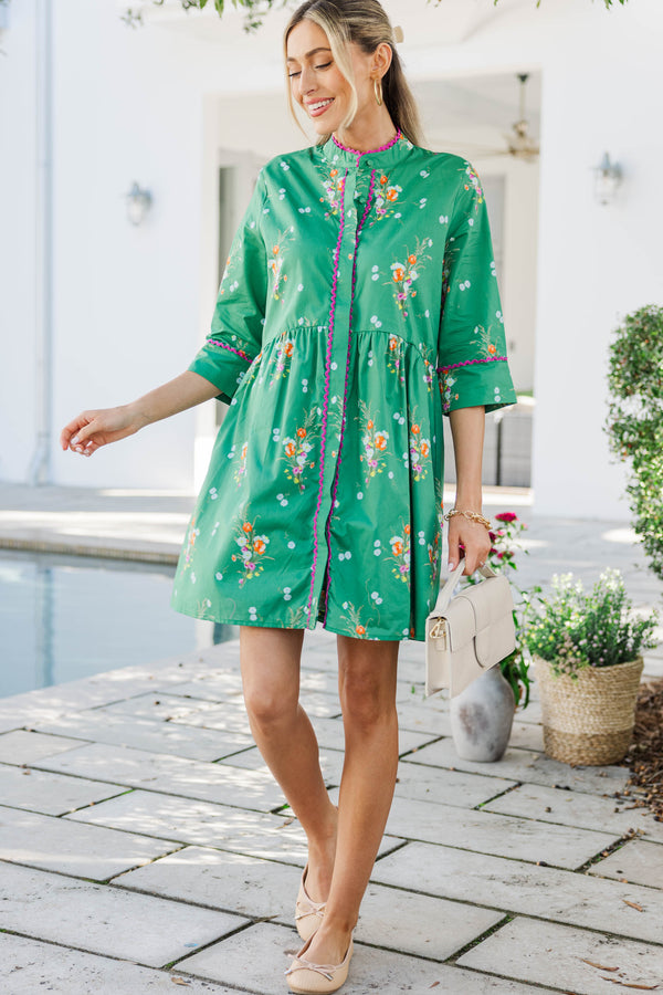 Always The One Kelly Green Floral Shift Dress