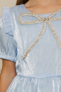 Girls: The Eloise Bow Light Blue Embellished Dress