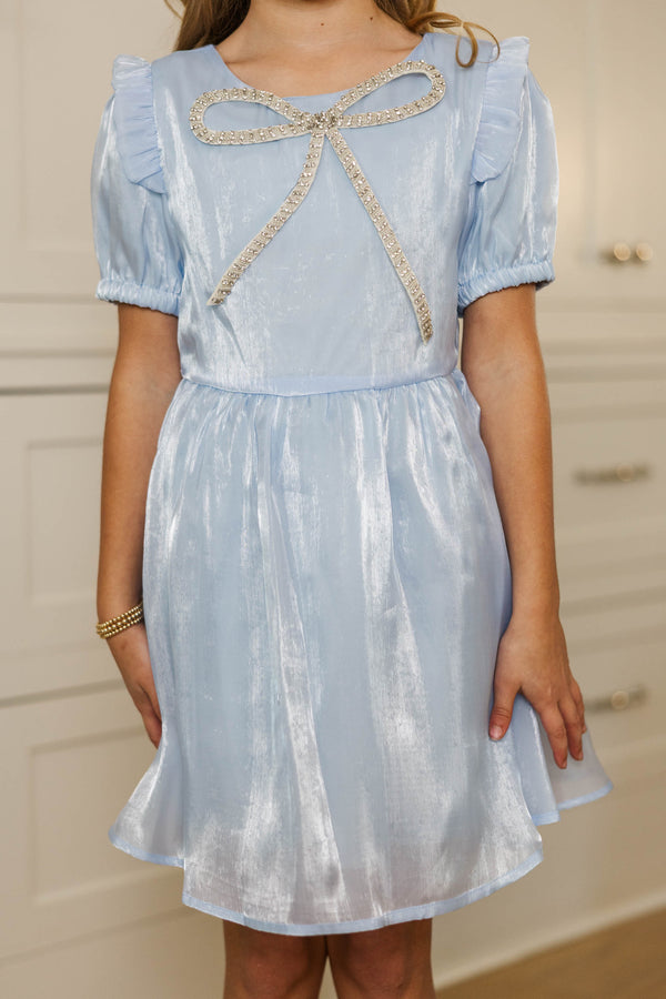 Girls: The Eloise Bow Light Blue Embellished Dress