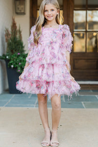 Girls: PREORDER: The Scarlett Pink Ditsy Floral Tulle Dress