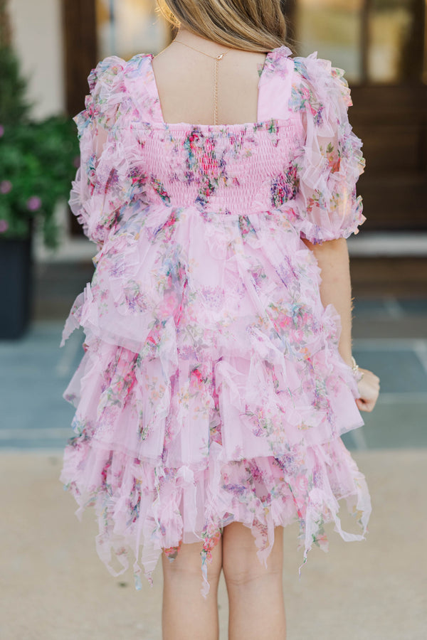 Girls: PREORDER: The Scarlett Pink Ditsy Floral Tulle Dress