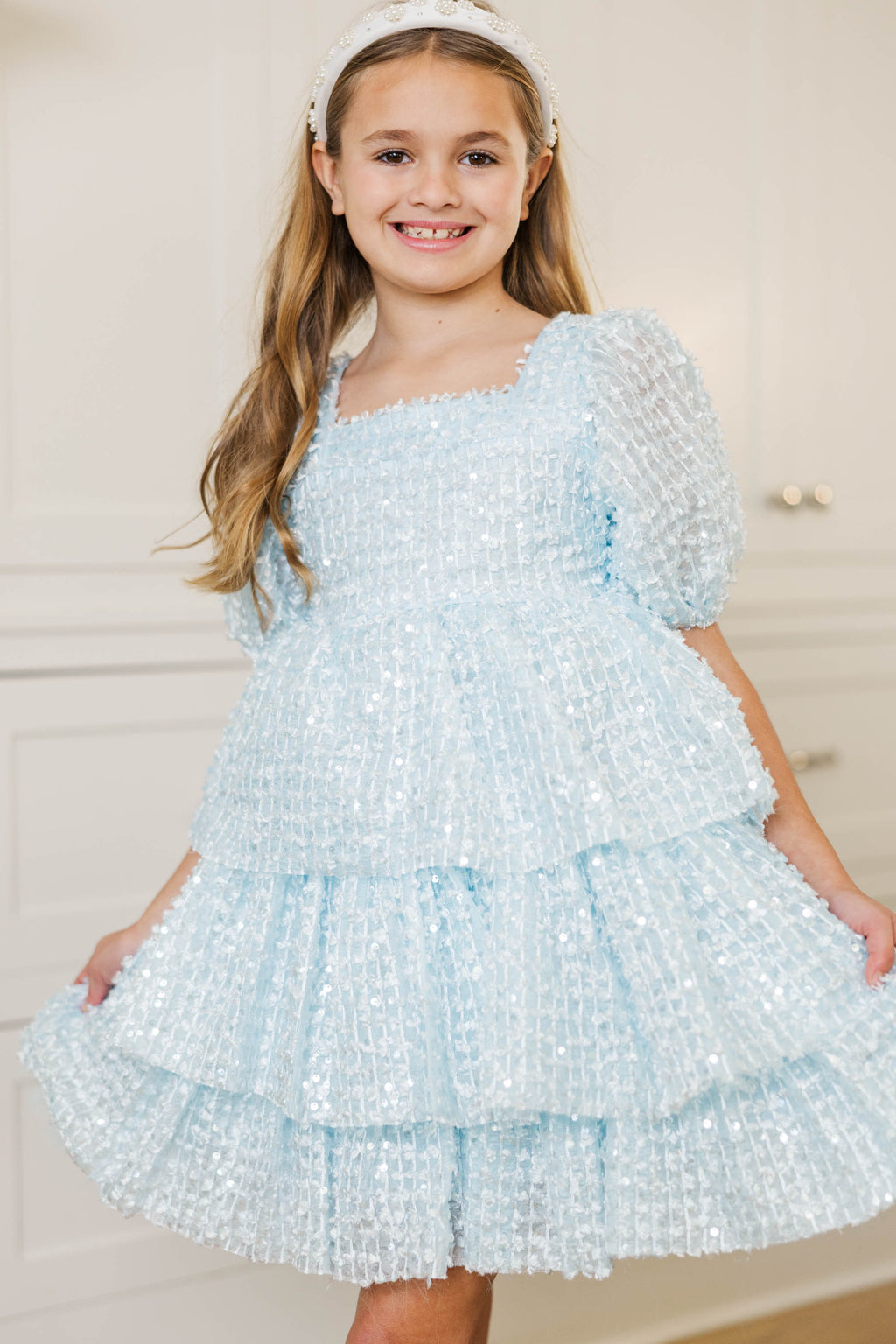 Girls: The Scarlett Light Blue Sequin Dress, (10/12) - The Mint Julep Boutique