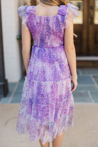 Girls: Think About It Purple Floral Tulle Midi Dress