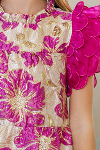 Girls: PREORDER: The Holland Scalloped Pink Brocade Dress