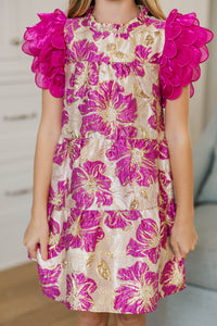 Girls: PREORDER: The Holland Scalloped Pink Brocade Dress