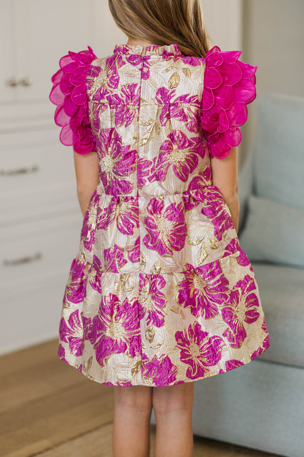 Girls: PREORDER: The Holland Scalloped Pink Brocade Dress
