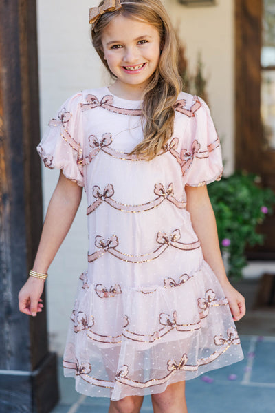 girls pink sequin dress Girls: Much To Love Pink Sequin Bow Dress, (7/8) - The Mint Julep Boutique