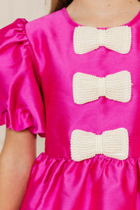 Girls: Bring Out The Luxe Fuchsia Taffeta Babydoll Dress