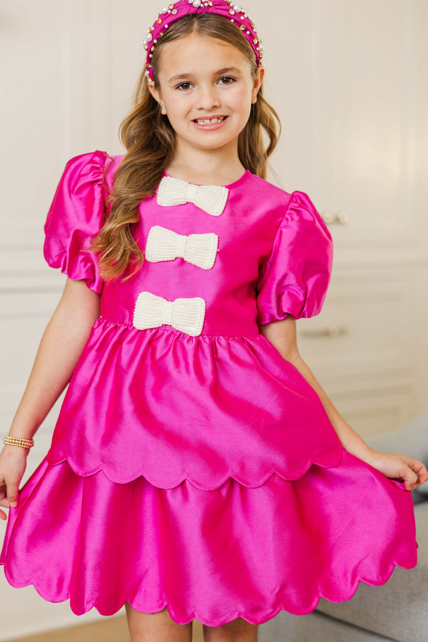 Girls: Bring Out The Luxe Fuchsia Taffeta Babydoll Dress