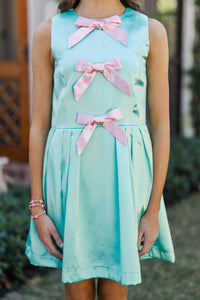Girls: Dancing Queen Aqua Blue Bow Dress