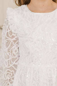 Girls: The Eloise White Sequin Textured Dress