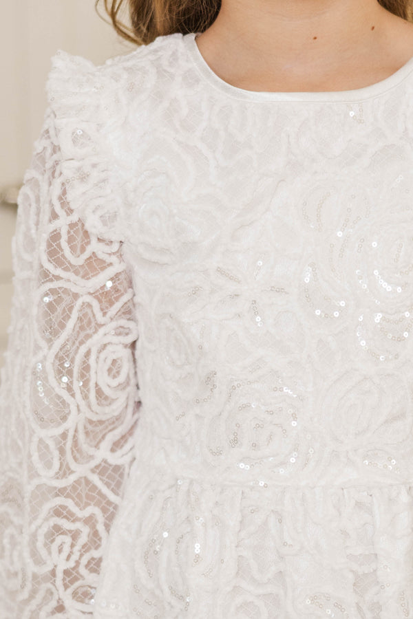 Girls: The Eloise White Sequin Textured Dress