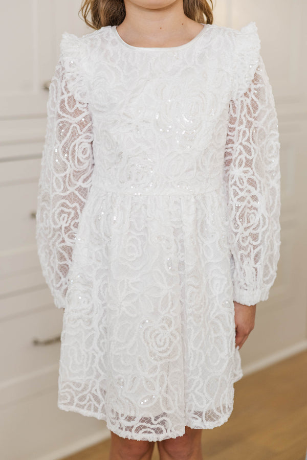 Girls: The Eloise White Sequin Textured Dress