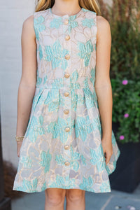 Girls: The Sady Aqua Blue Brocade Dress