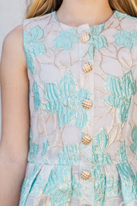 Girls: The Sady Aqua Blue Brocade Dress